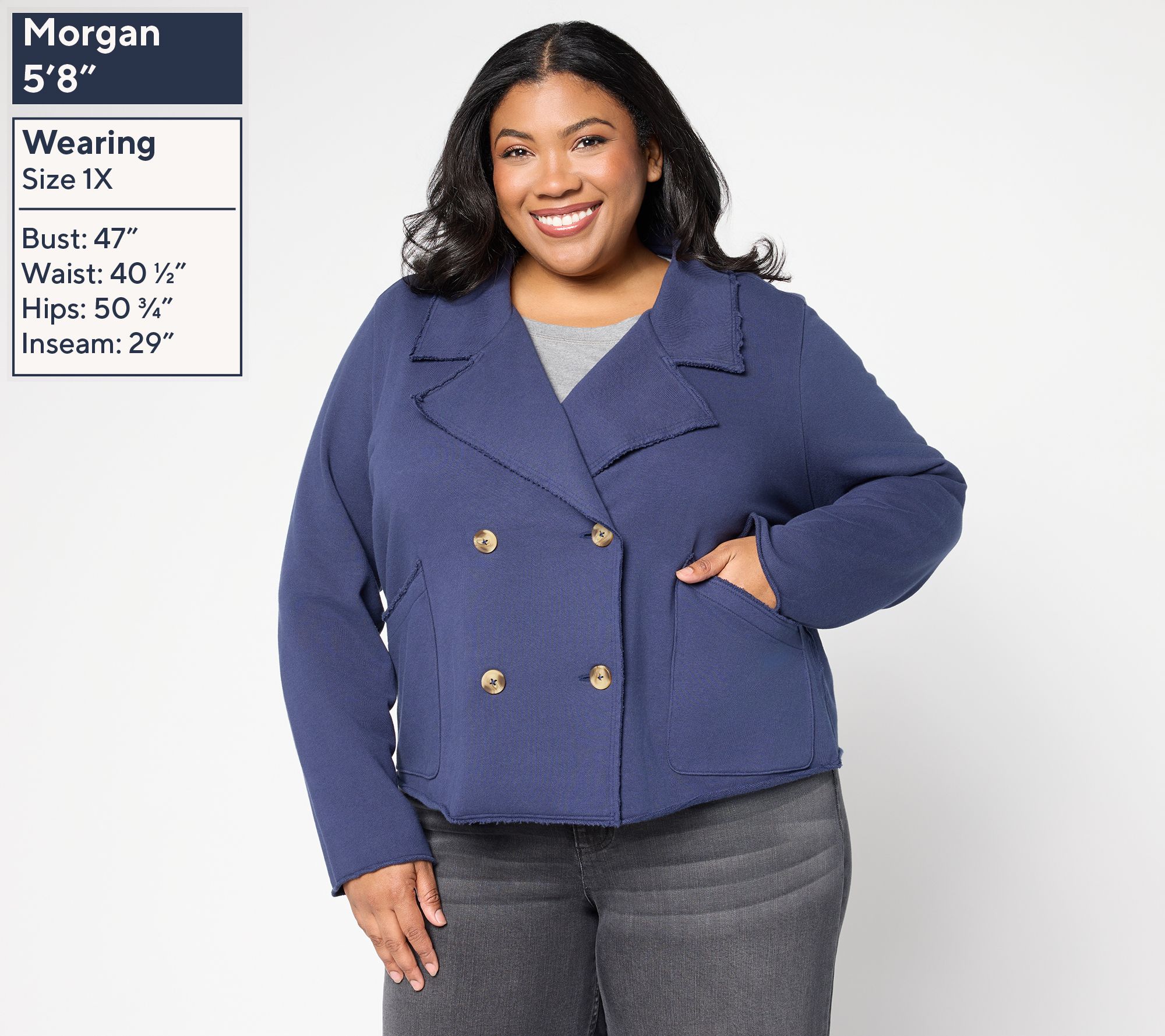 Studio Park x Amy Stran Double Breasted French Terry Jacket - QVC.com