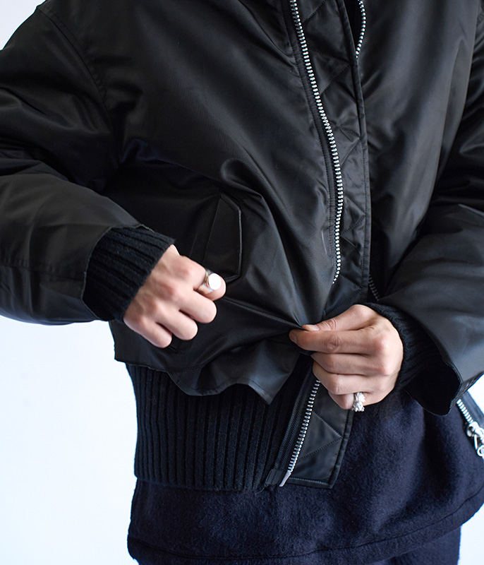 YOKE Connected Rib Knit Flight Jacket [BLACK] - Fresh Service