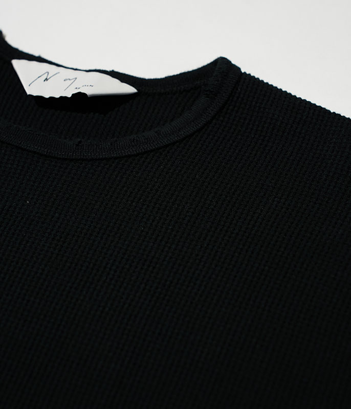 ANCELLM DAMAGE WAFFLE CREW LS T-SHIRT [BLACK] - Fresh Service