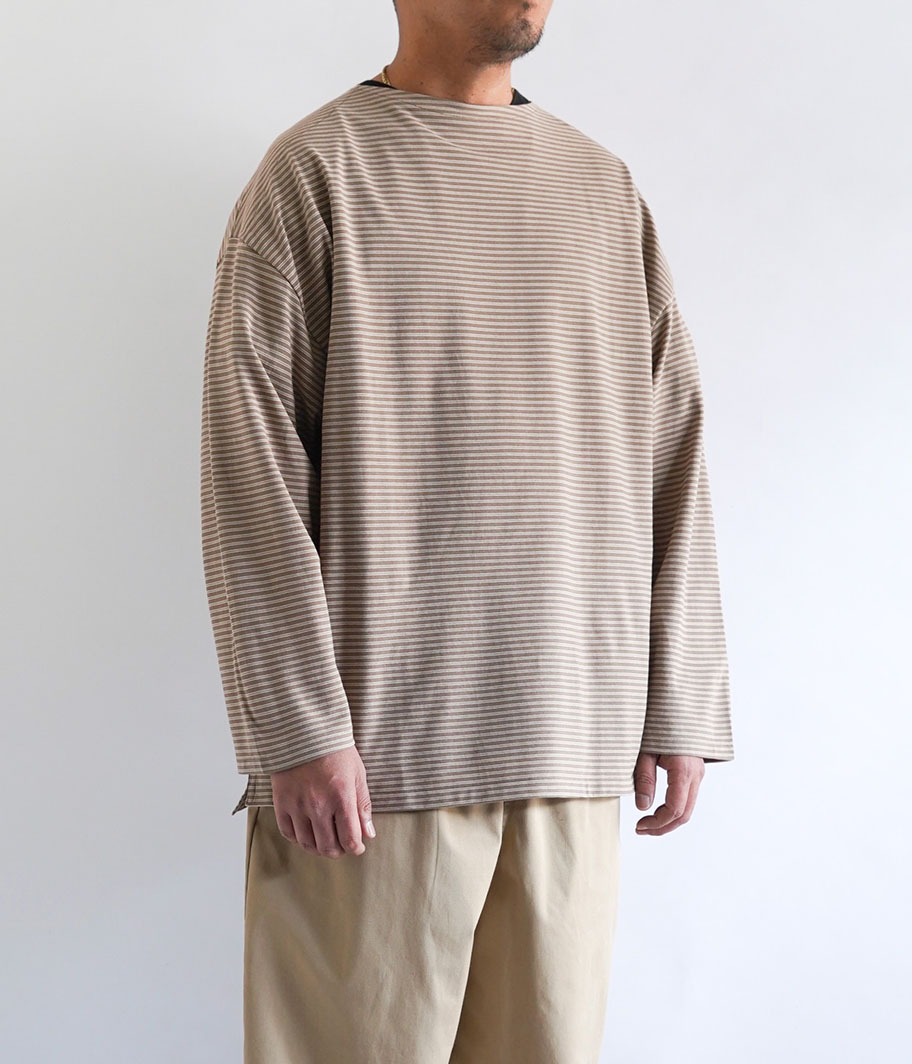 KAPTAIN SUNSHINE HARD TWISED BORDER JERSEY BOATNECK L/S TEE [KHAKI
