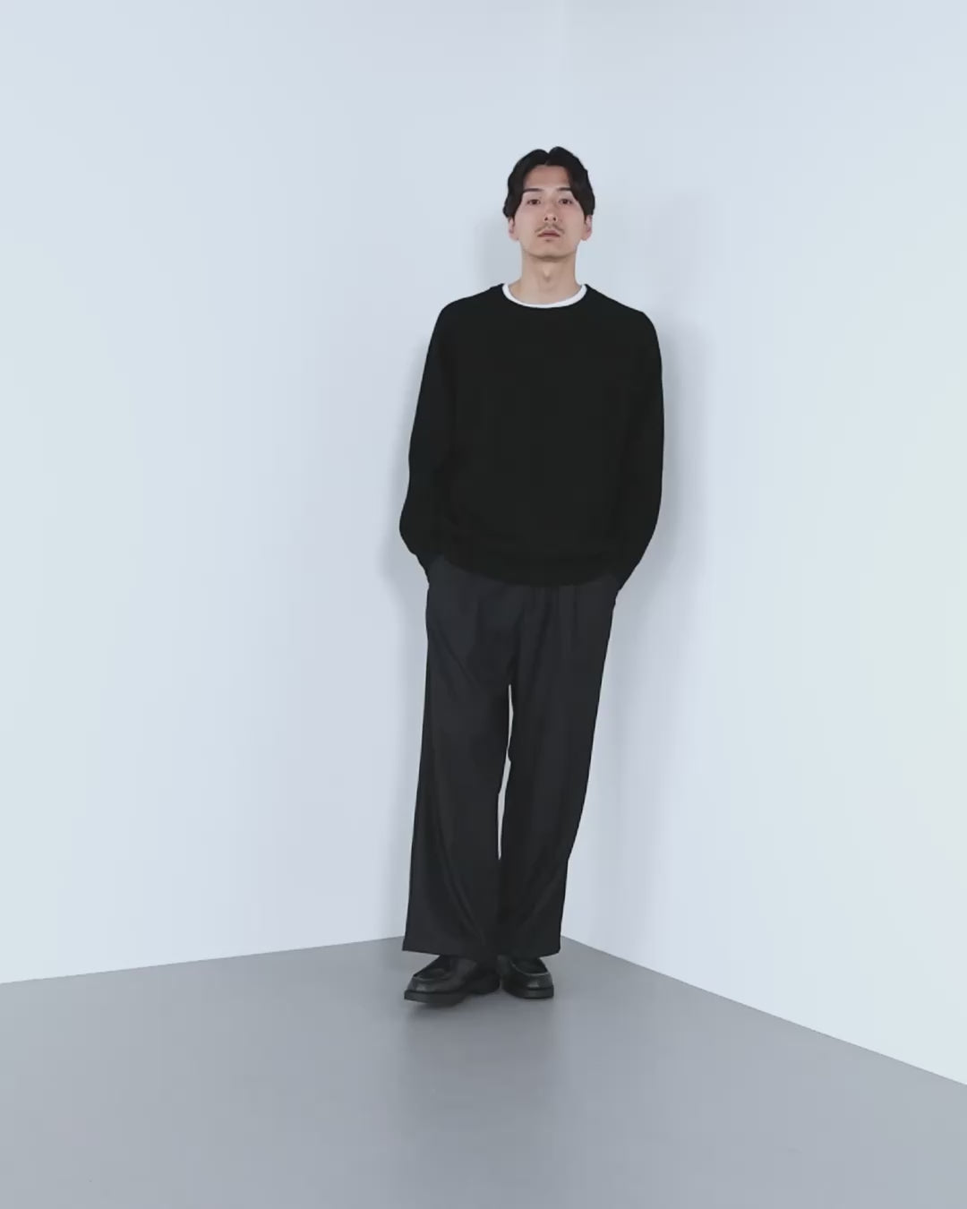 2Tuck Wide Wool Touch Slacks -dark gray-