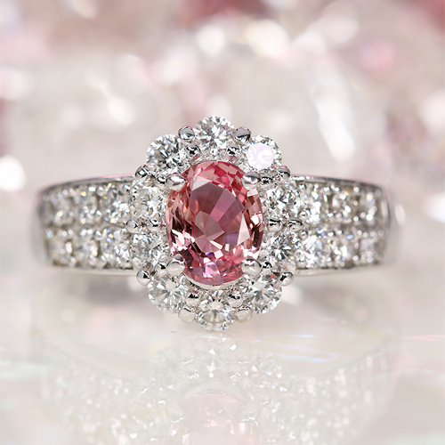 パパラチアサファイア 0.85ct ダイヤモンド 1.0ct プラチナ リング