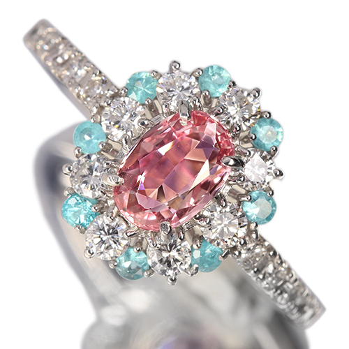 非加熱パパラチアサファイア 0.6ct パライバトルマリン 0.12ct