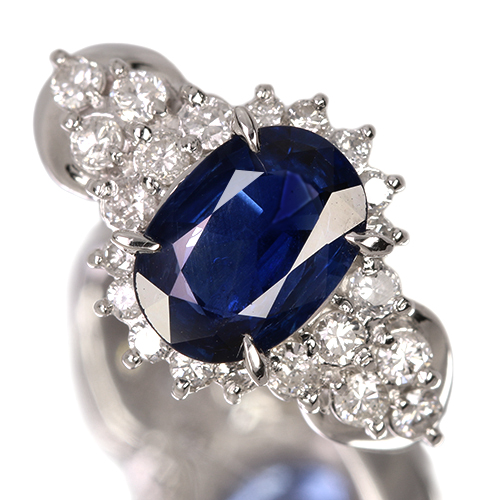 非加熱ブルーサファイア 2.6ct ダイヤモンド 0.7ct プラチナ リング