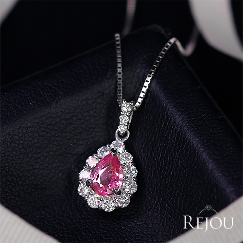 パパラチアサファイア 0.6ct ダイヤモンド 0.4ct プラチナ ネックレス