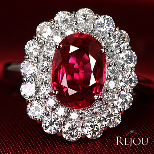 新作＞ルビー 3.15ct ダイヤモンド 1.34ct プラチナ ダイヤモンド