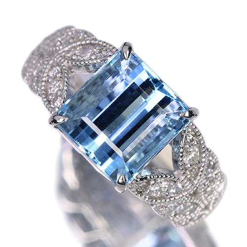 サンタマリアアクアマリン 約4ct ダイヤモンド 0.2ct プラチナ リング