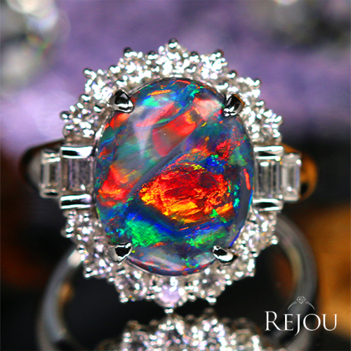 SIZUKU」ブラックオパール 5.6ct ダイヤモンド 1.3ct プラチナ リング