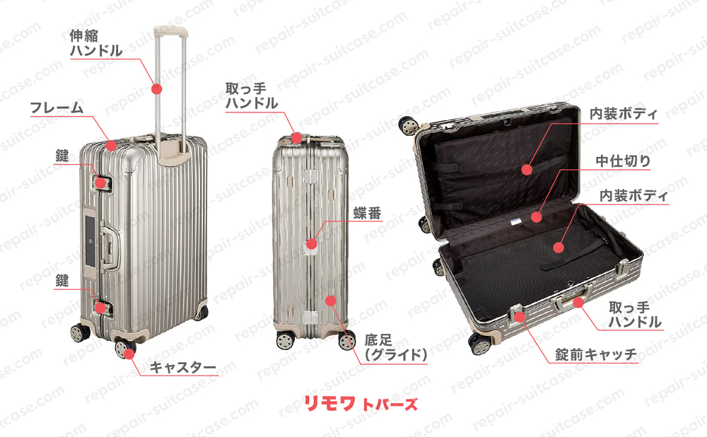 リモワ トパーズ（RIMOWA TOPAS）スーツケースの修理を図解で解説｜