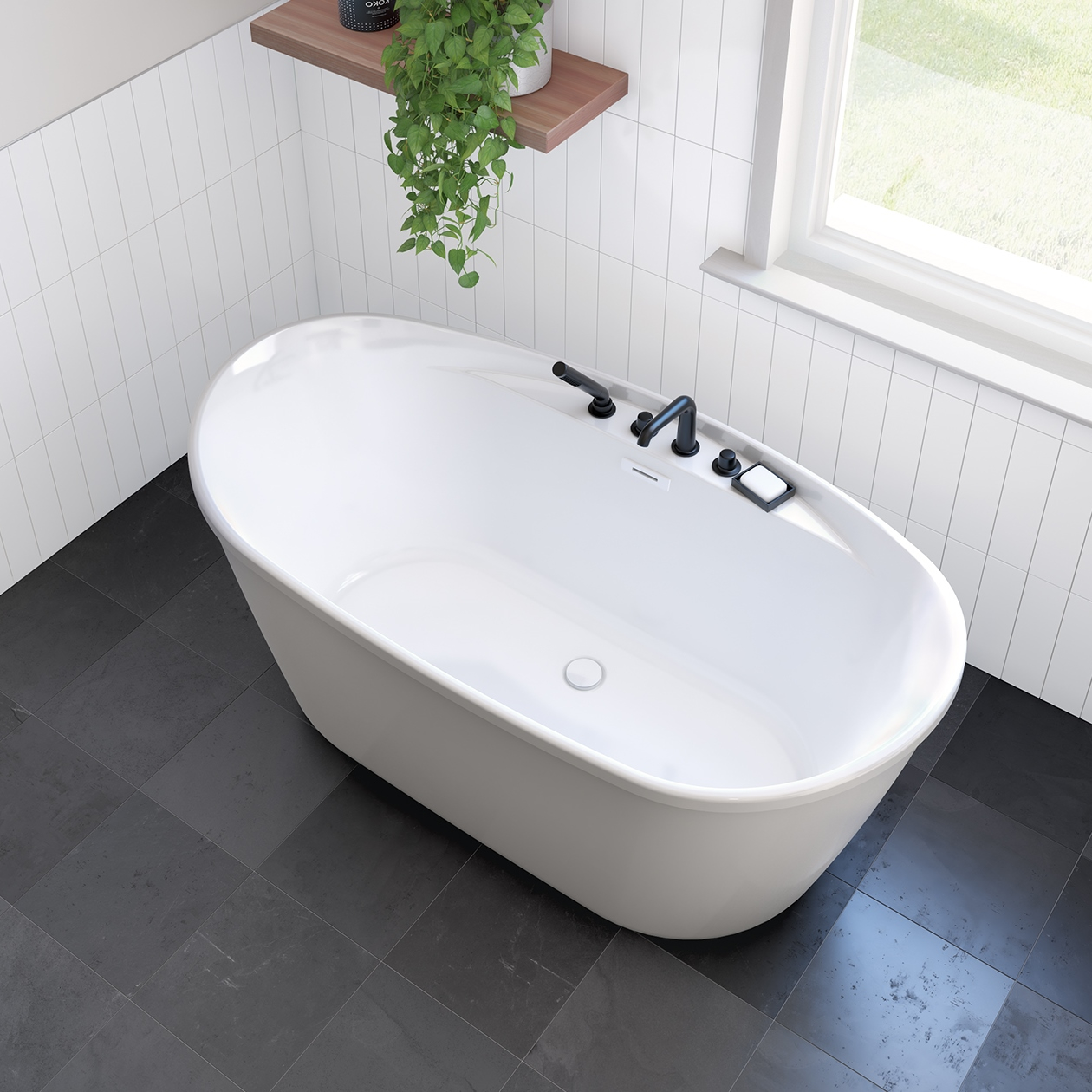 Sonoma 58 x 32 AcrylX Freestanding Center Drain Bathtub in White