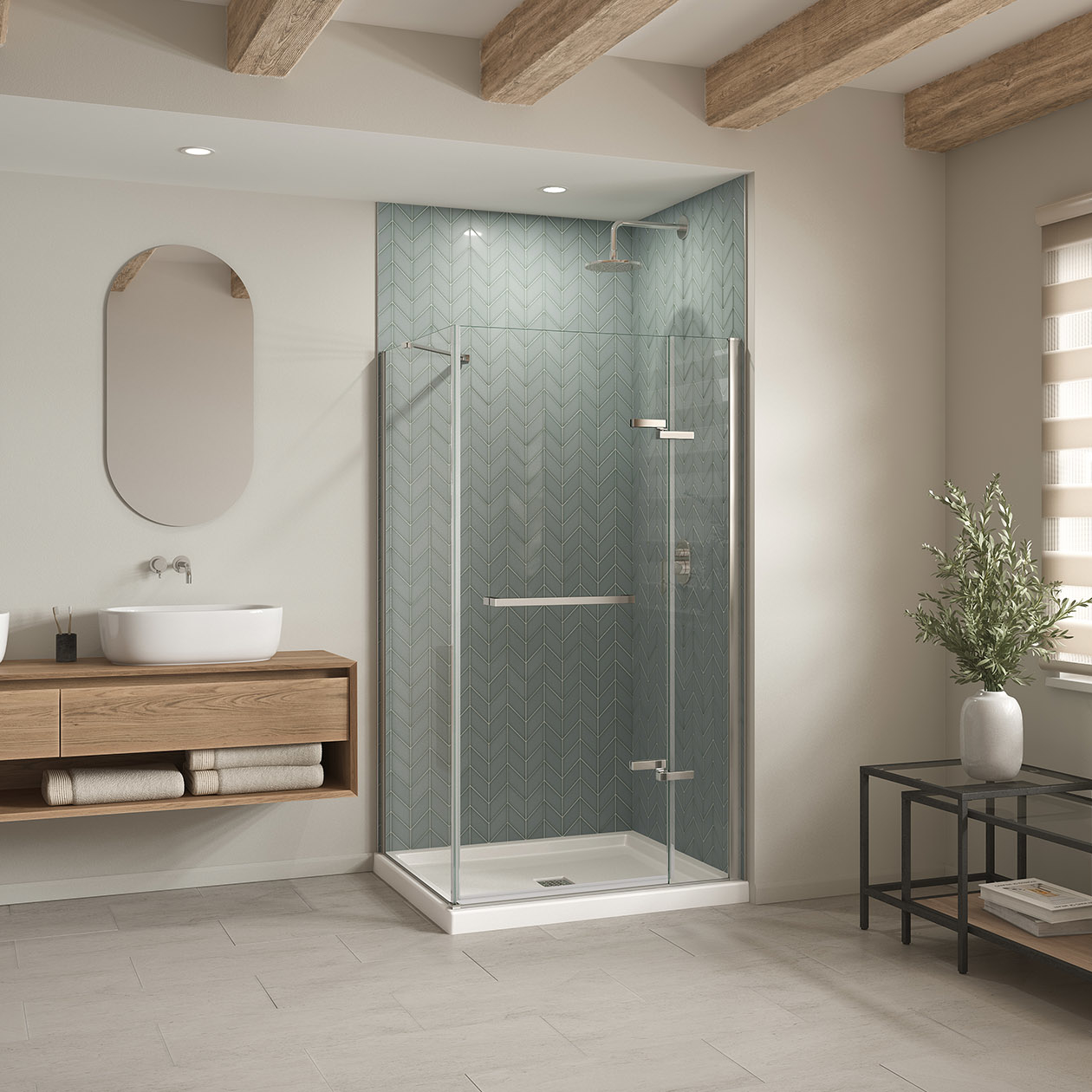 B3Square 4236 Acrylic Corner Right Shower Base in White with