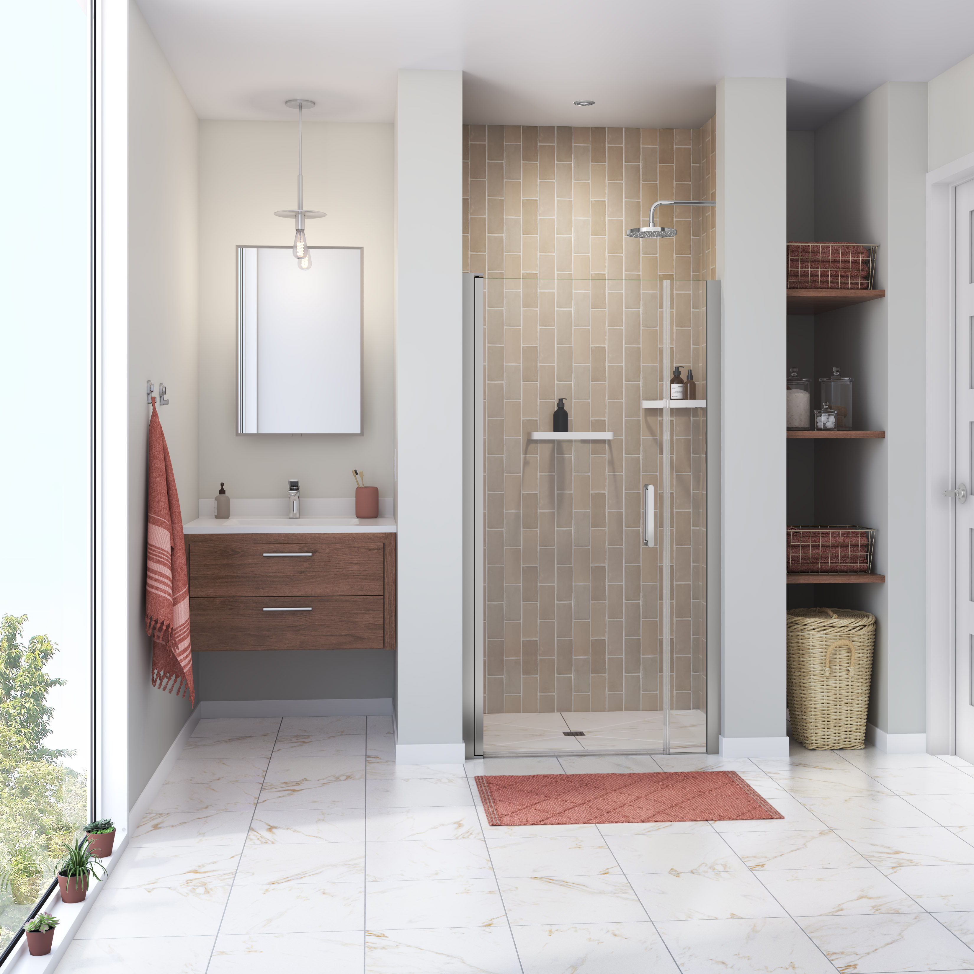 B3Square 4236 Acrylic Alcove Shower Base in White with Center