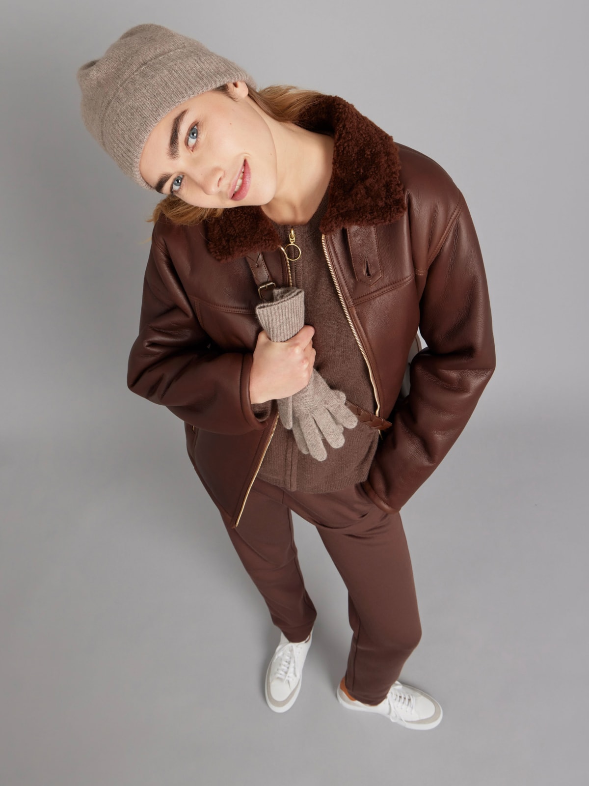 brown lamb leather oversize jacket
