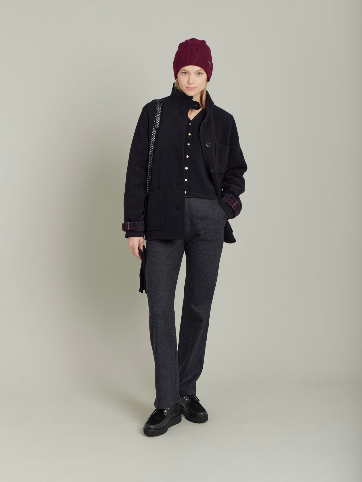 black cashmere snap v-neck cardigan