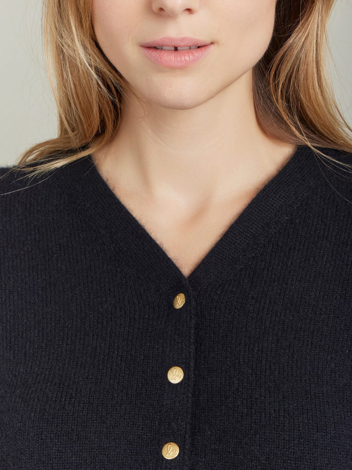 black cashmere snap v-neck cardigan