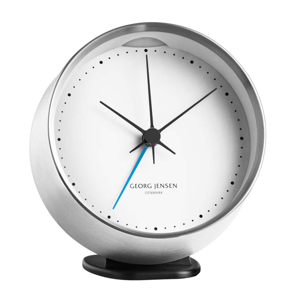 HK CLOCK w. alarm, steel-white, 10 cm | Georg Jensen