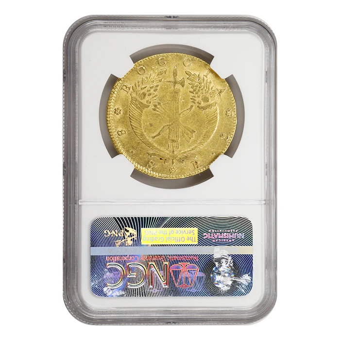 1835 哥倫比亞RS 8埃斯庫多金幣(Bogotá鑄幣廠) (NGC AU58)