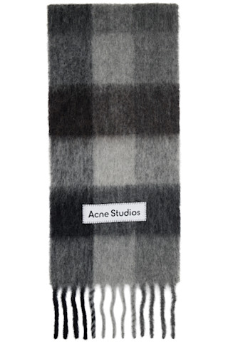 Acne Studios: グレー モヘア チェック マフラー | SSENSE 日本