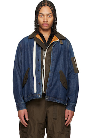 sacai: ブルー Denim x Nylon Twill ブルゾン デニムジャケット