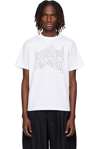 sacai: ホワイト 'geoff sacai' プリント Tシャツ | SSENSE 日本