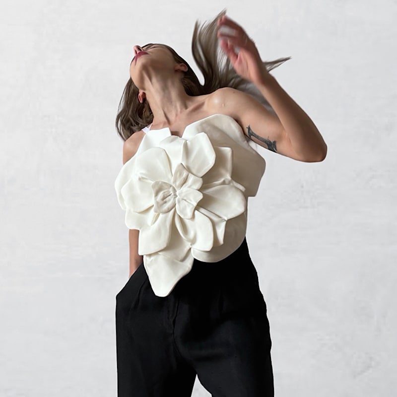 White Flower Top With Asymmetric Strap & Criss Cross Back | London