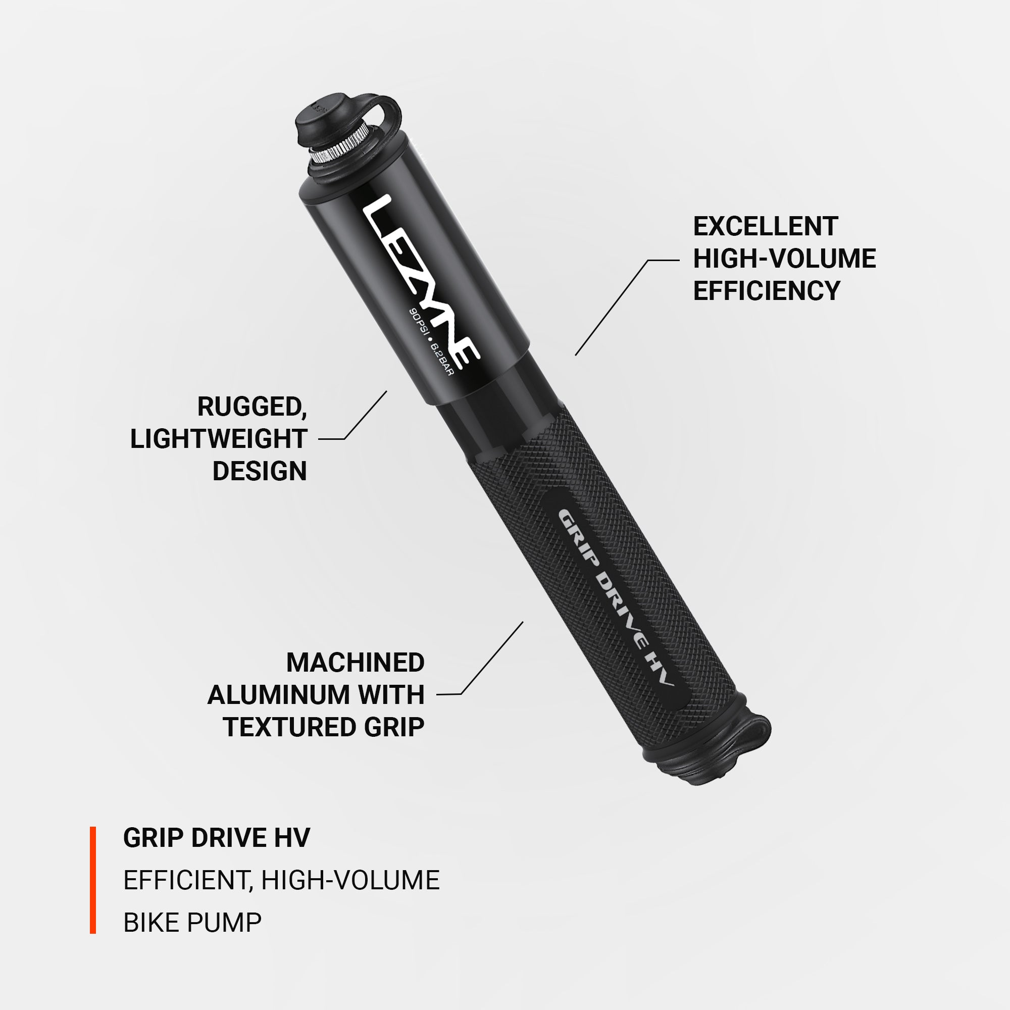 LEZYNE GRIP DRIVE HV | MOUNTAIN AND GRAVEL BIKE HAND PUMP