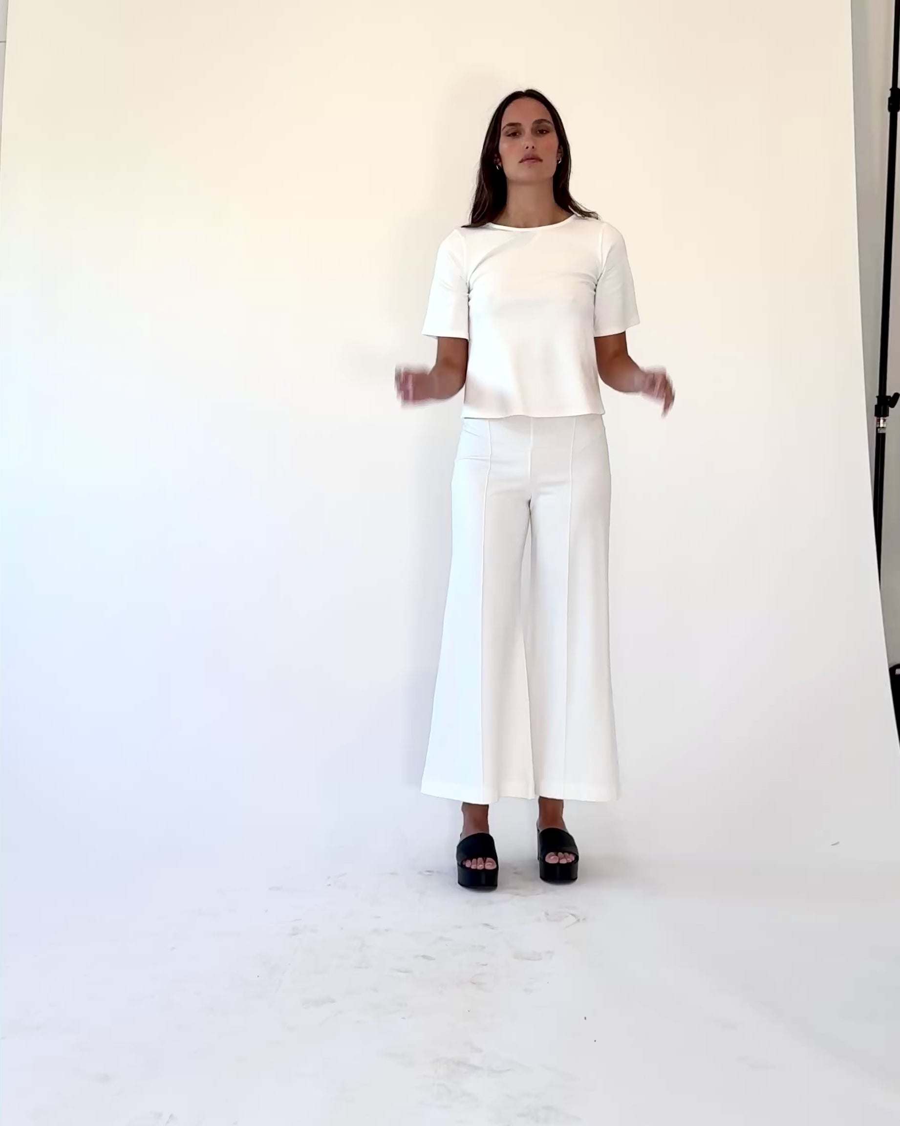 Off-White Ponte Knit Wide Leg Pant: Cropped | Ripley Rader