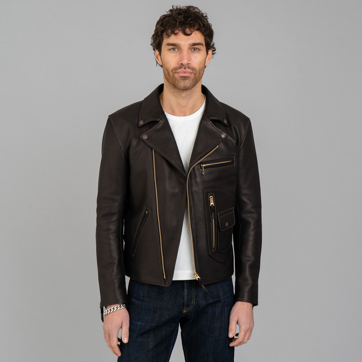 The Flat Head Deerskin Double Rider's Jacket - Black