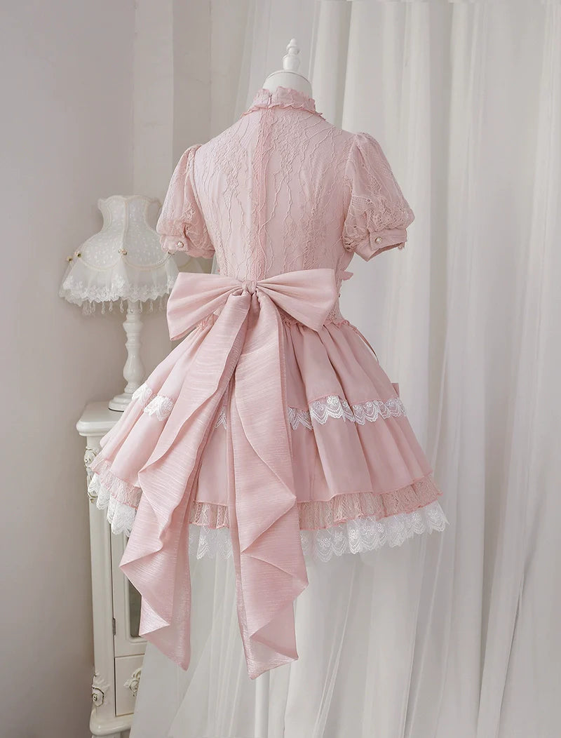 Baby Pink クロスリボンのコルセット風半袖ワンピース – ロリータ