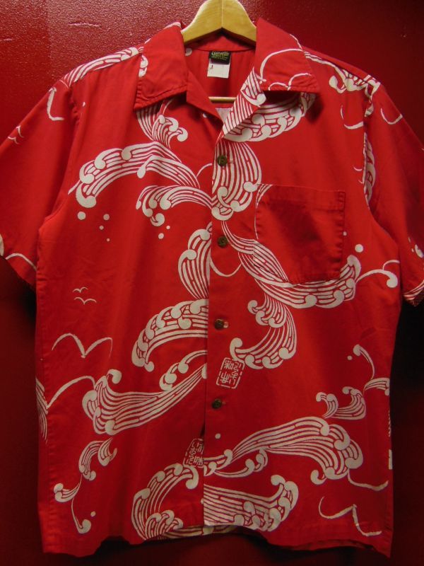 60S70S 米国ハワイ製 ビンテージ HAWAIIAN HOLIDAY 赤 和柄 コットン