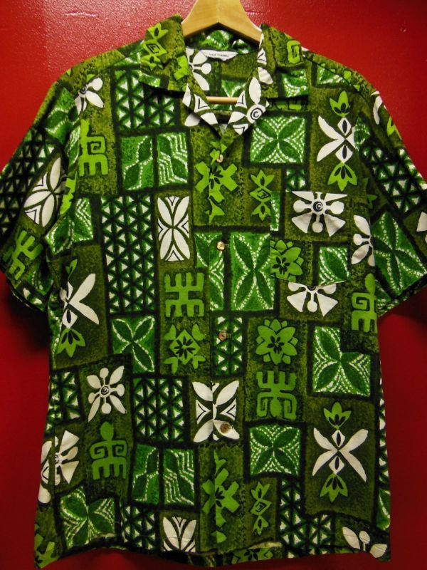 50S60S 米国ハワイ製 ビンテージ MADE IN HAWAII 緑 コットン