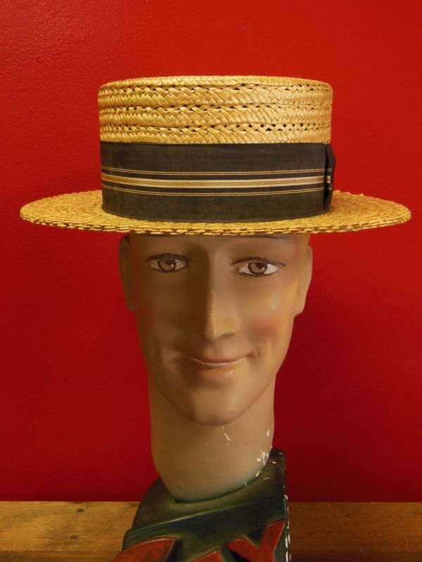 1940'S FASHION TAILORED STRAW BOATER HAT/7-1/4 (58cm)ビンテージ