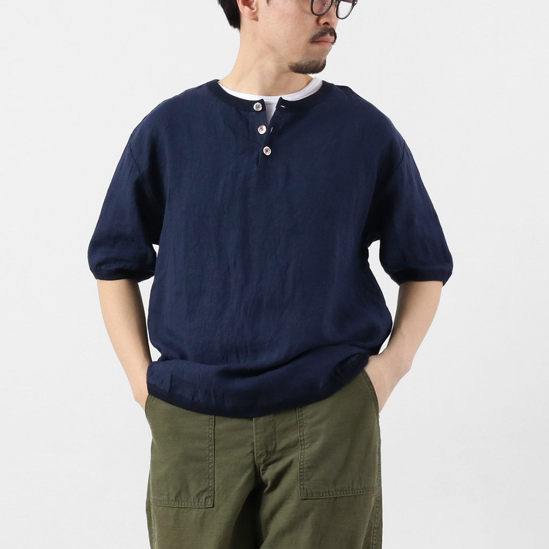 RE MADE IN TOKYO JAPAN（アールイー） フレンチリネン ヘンリーネック