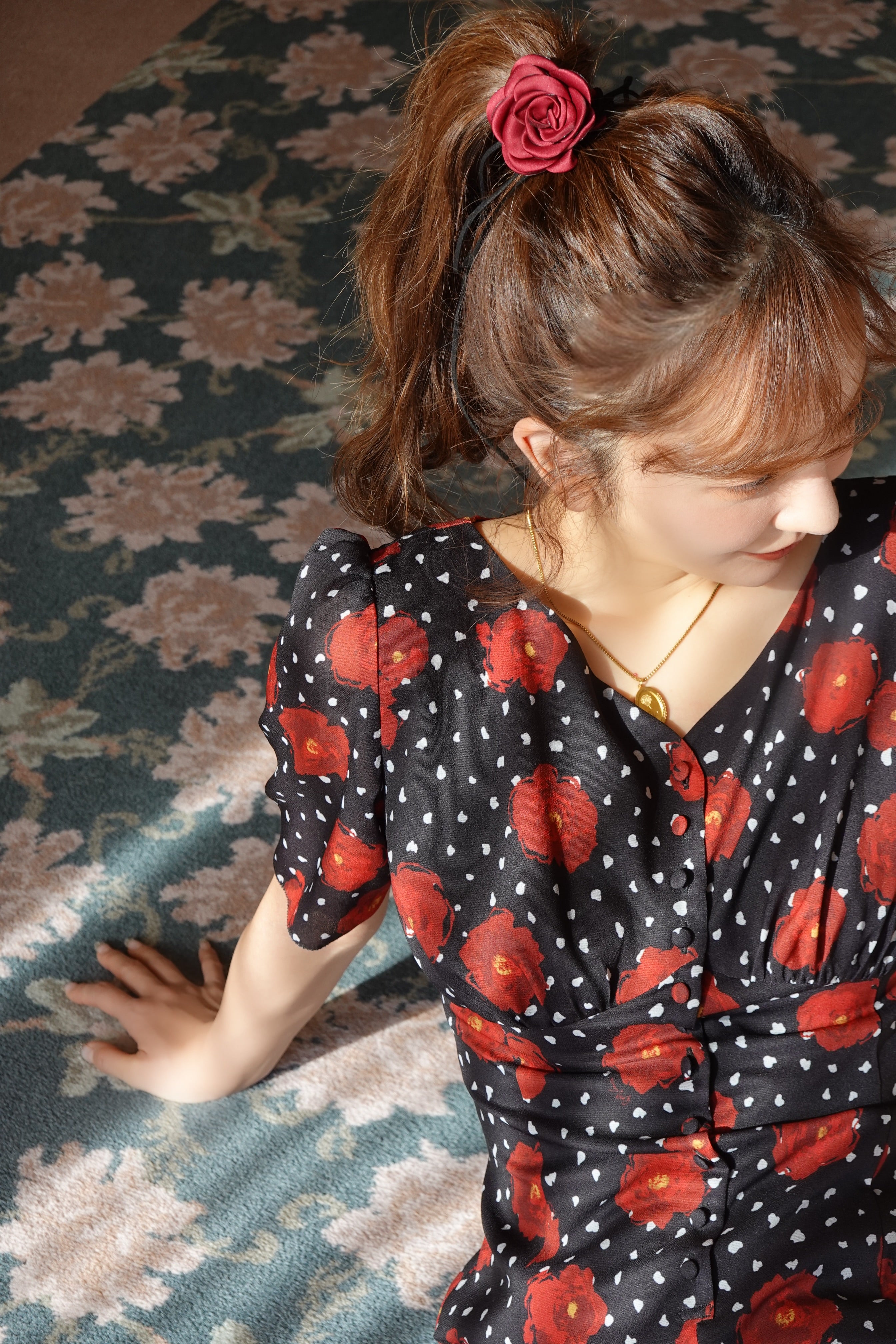 HEART NECK FLOWER PRINT DRESS – Rosy luce