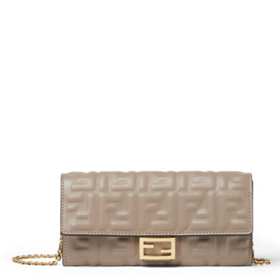 Baguette Continental Wallet With Chain Leather Gray | Fendi