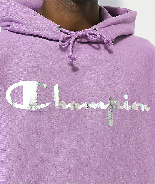 Champion Reverse Weave Foil Script Lavender Hoodie | Zumiez