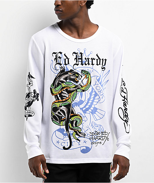 Ed Hardy Panther Snake White Thermal Long Sleeve T-Shirt | Zumiez