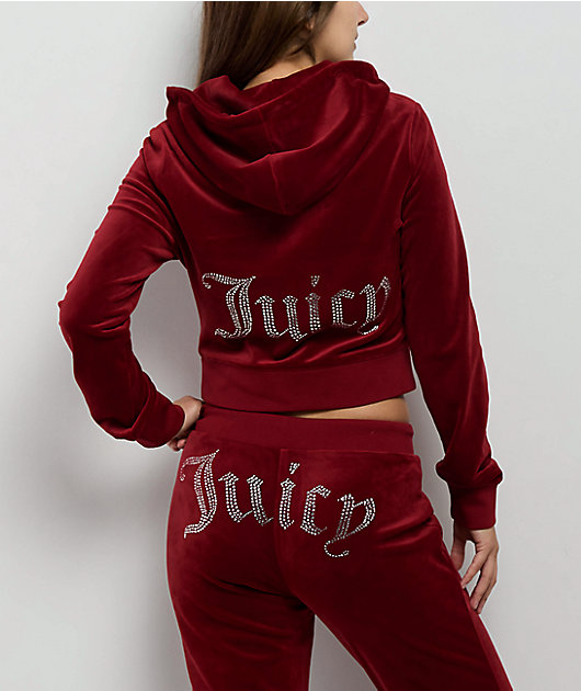Juicy Couture OG Big Bling Red Dahlia Velour Zip Hoodie | Zumiez