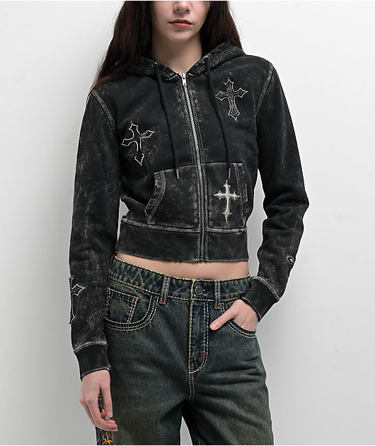 Ninth Hall Andover Cross Black Wash Zip Hoodie | Zumiez