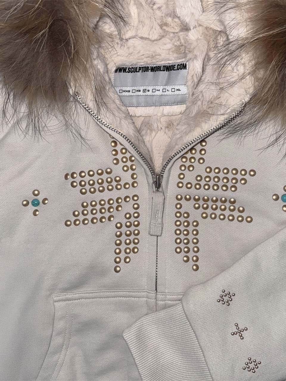 Fur Trimming Hooded Zip-Up Dirty White – SCULPTOR JAPAN