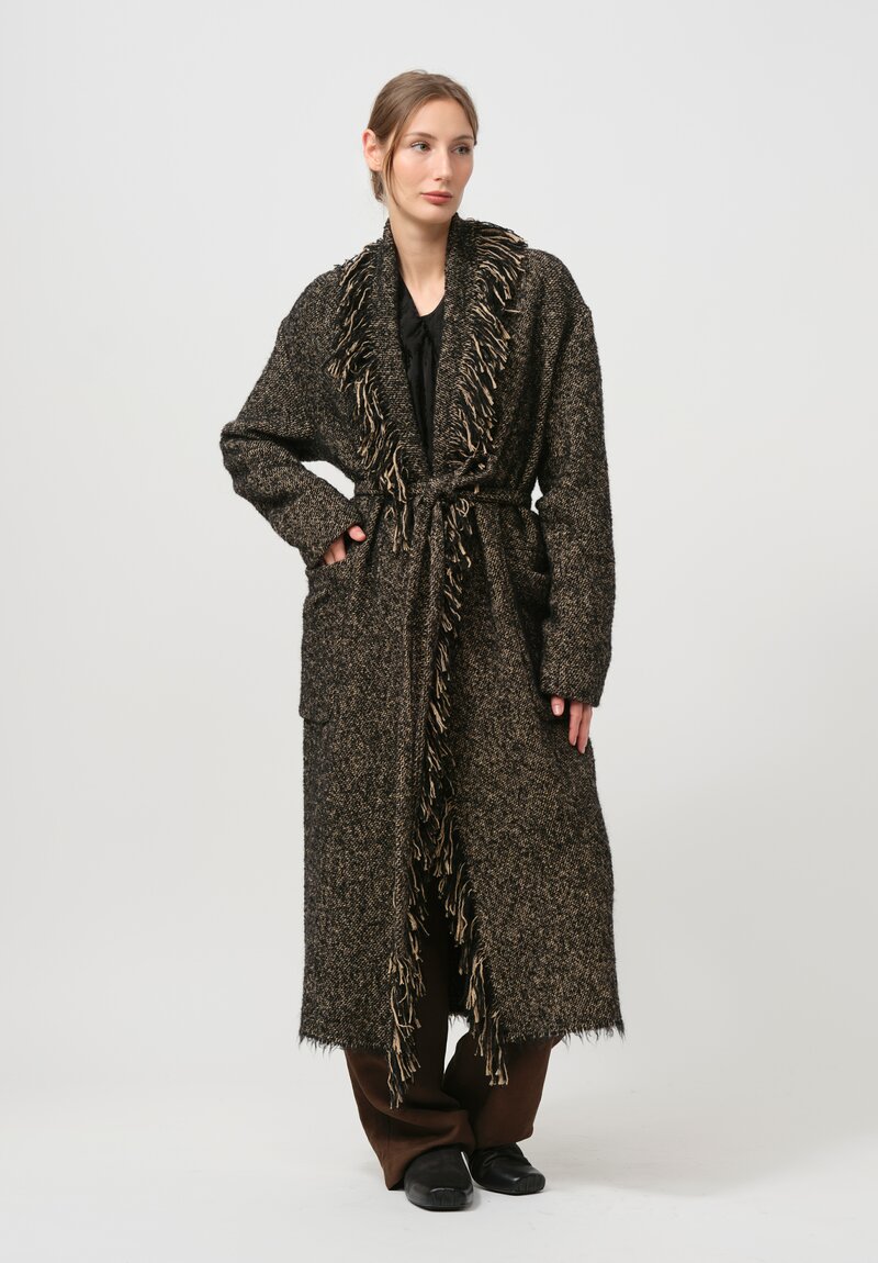 Uma Wang Thermal Fringed Chidi Coat in Tan & Black | Santa Fe Dry