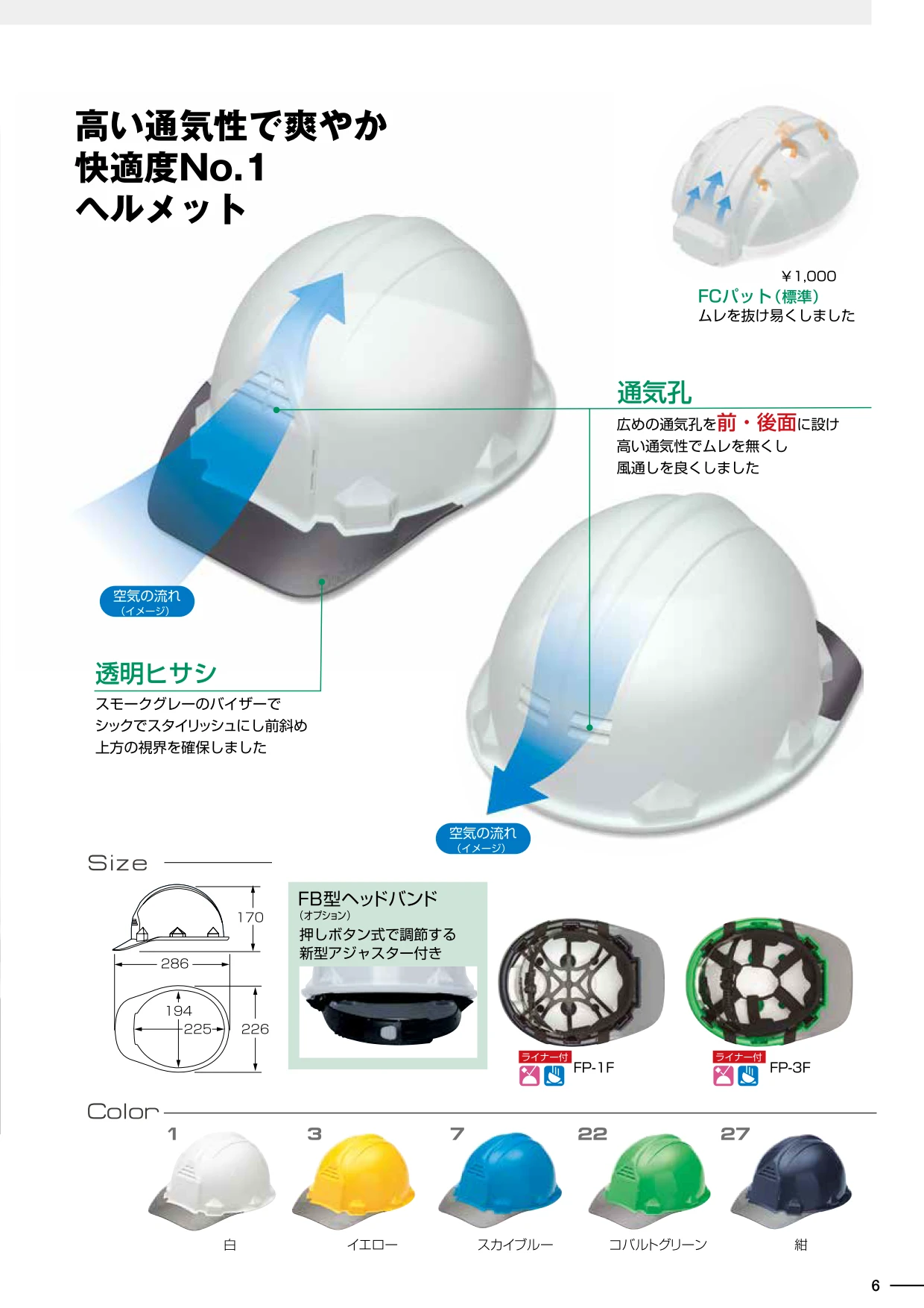加賀産業 GS-33VK(FP-3F) 透明ひさし作業用ヘルメット（通気孔付き