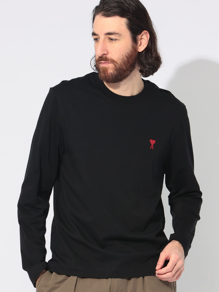 AMI PARIS (アミパリス) ワンポイント クルーネック 長袖 Tシャツ AMI
