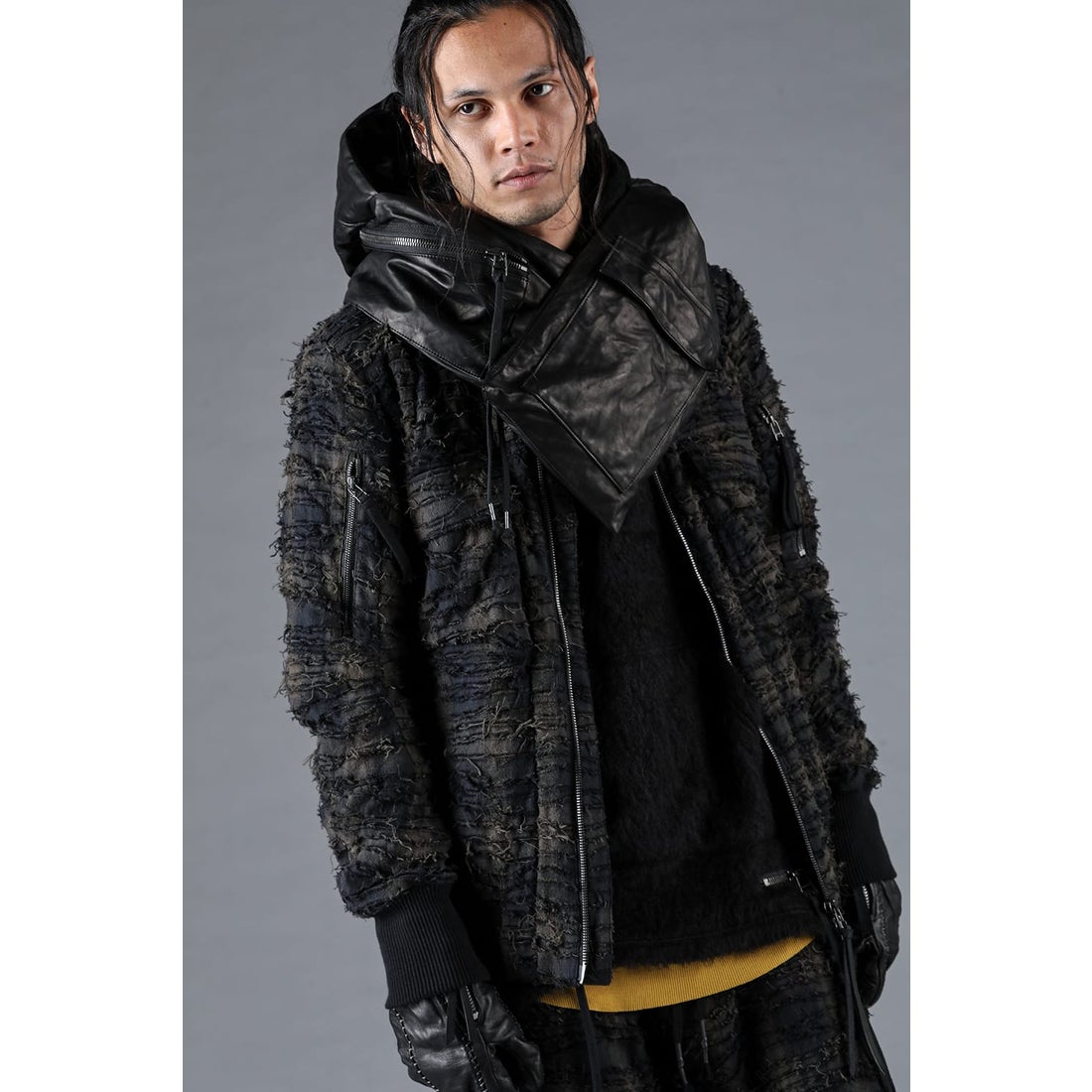 D.HYGEN Horse Leather Down Hood Scarf （BLACK） - Osaka / Kyoto