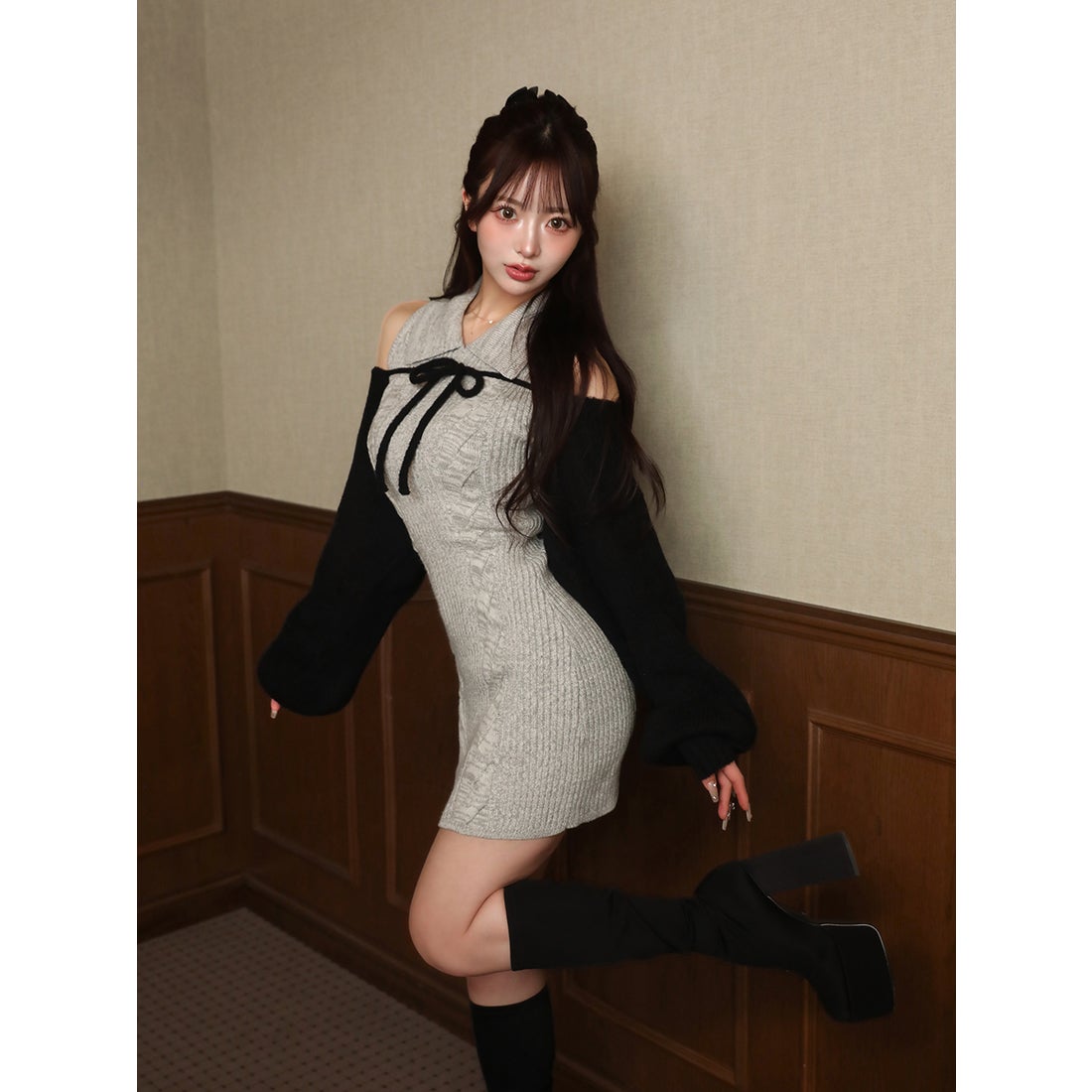 ダーリッチ Darich ショートボレロニットミニワンピース （グレー