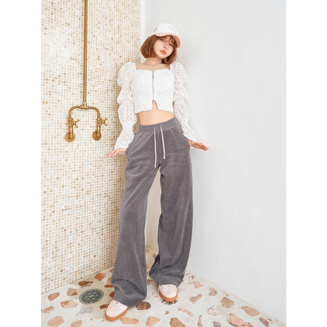 ダーリッチ Darich バイカラーコードベロアワイドパンツ