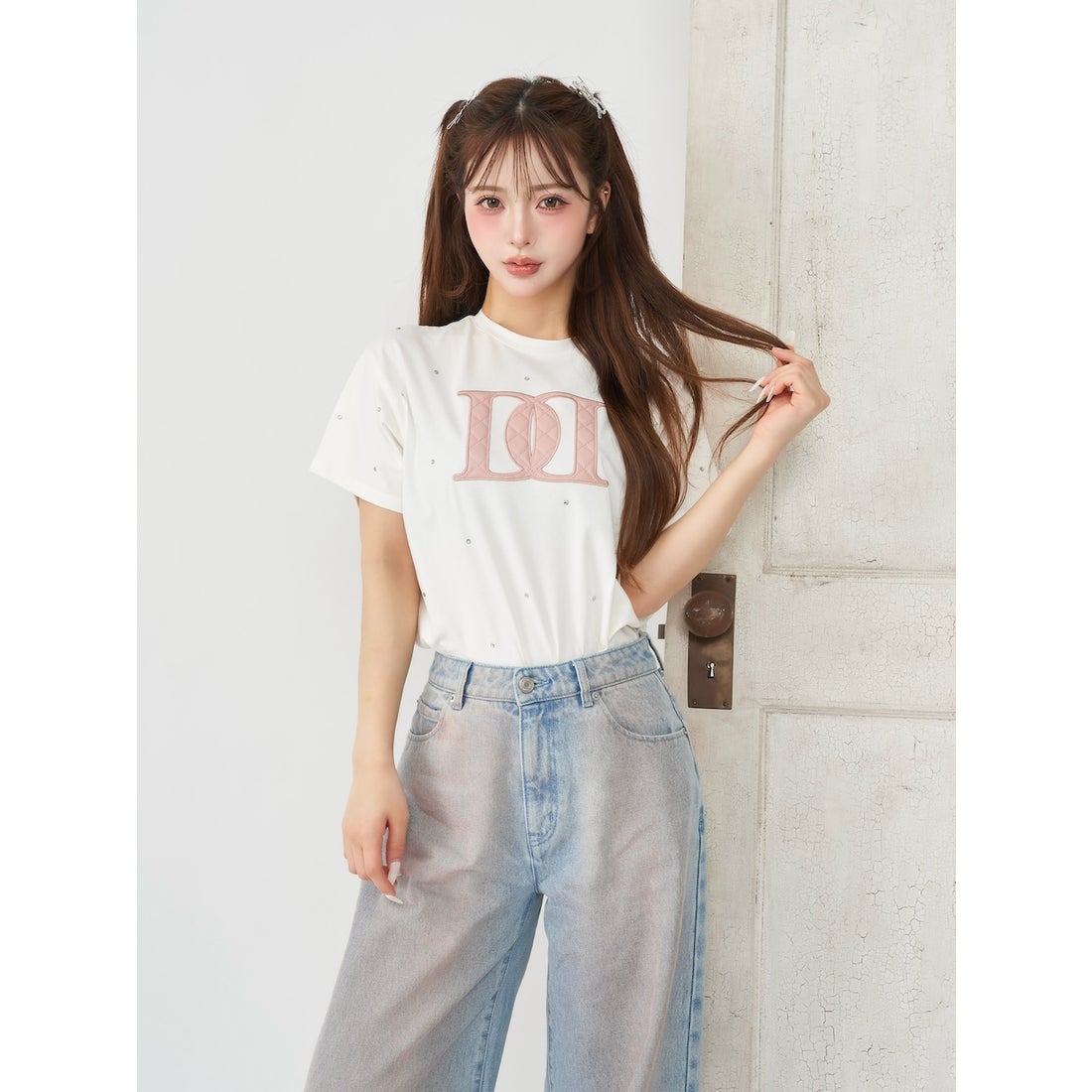 ダーリッチ Darich キルティングアップリケビジューTシャツ （ブラック