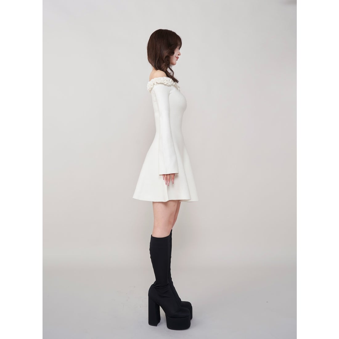 ダーリッチ Darich オフショルダーフリルニットミニワンピース