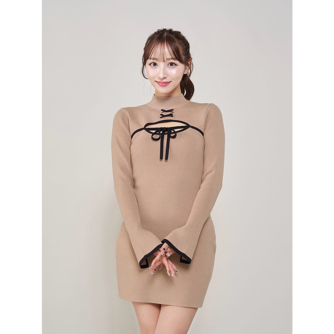 ダーリッチ Darich フロントオープンリボンニットミニワンピース