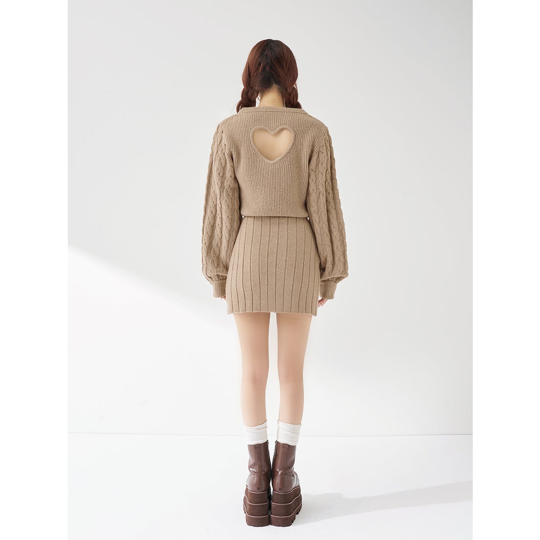 ダーリッチ Darich ハートオープンニットミニワンピース （ベージュ